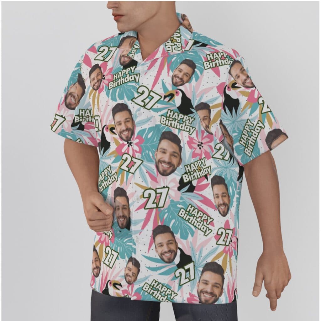 Tropical Toucans Custom Face Birthday Hawaiian Shirt