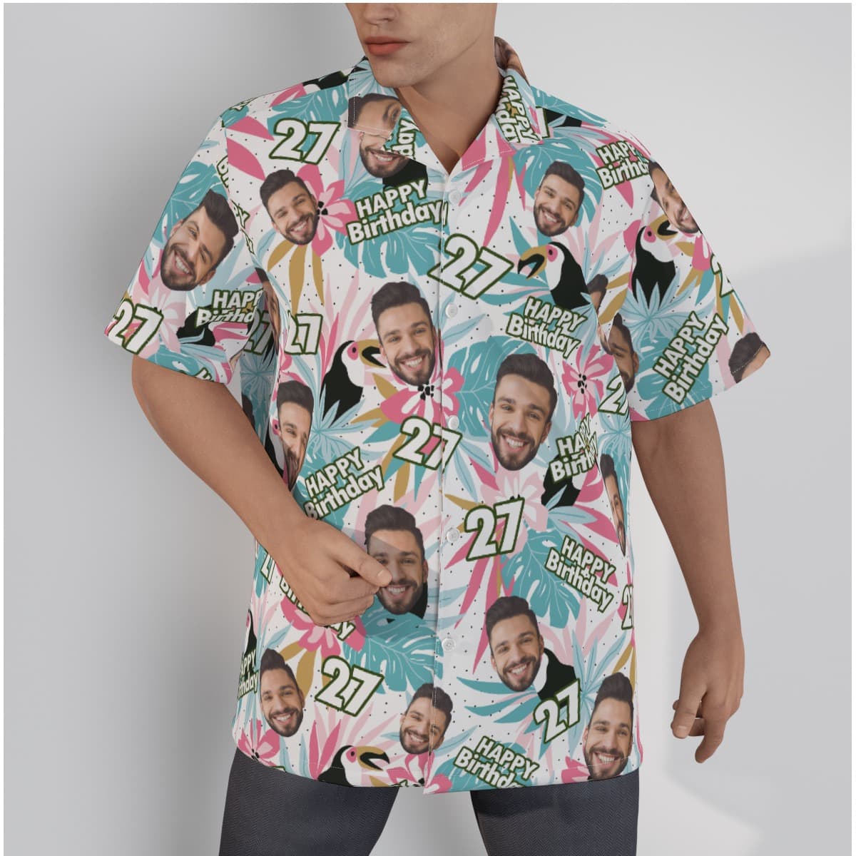 Tropical Toucans Custom Face Birthday Hawaiian Shirt (3)