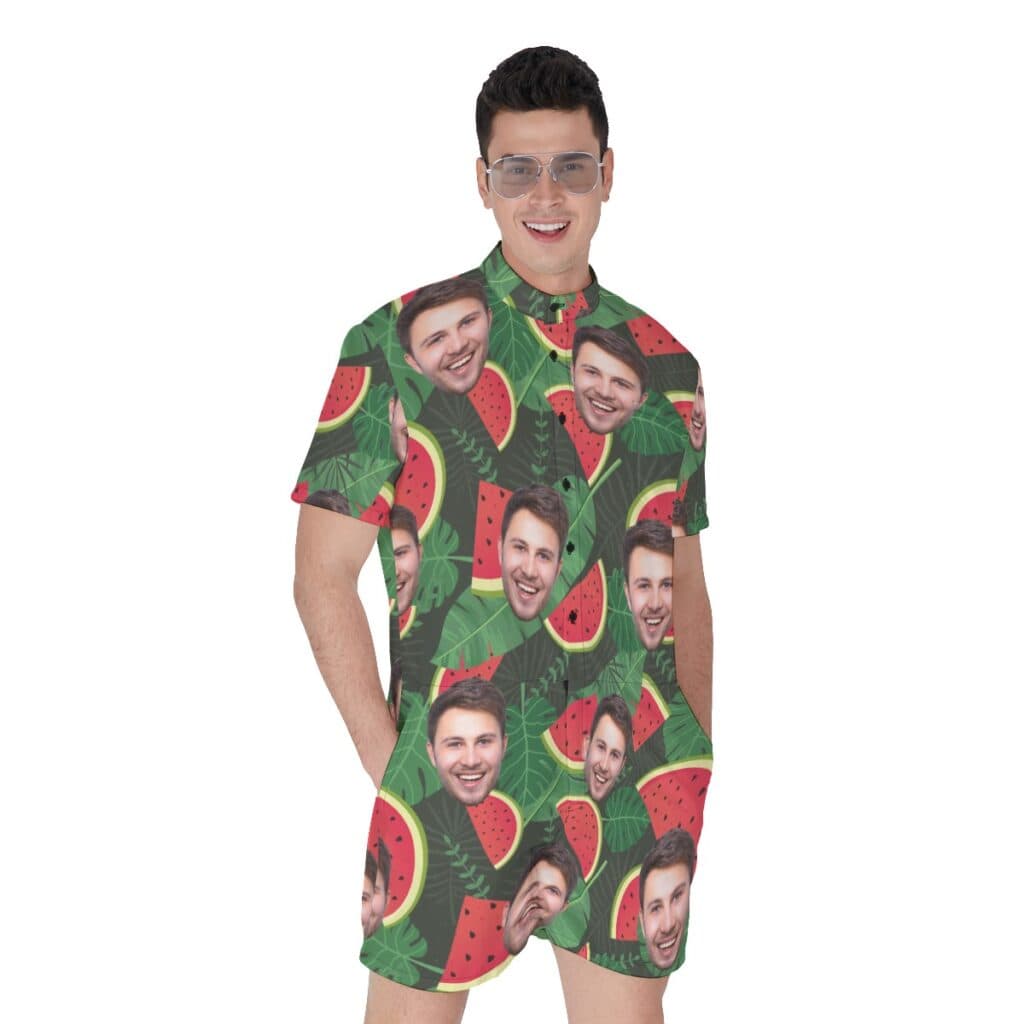 Tropical Watermelon Custom Face Men's Hawaiian Romper