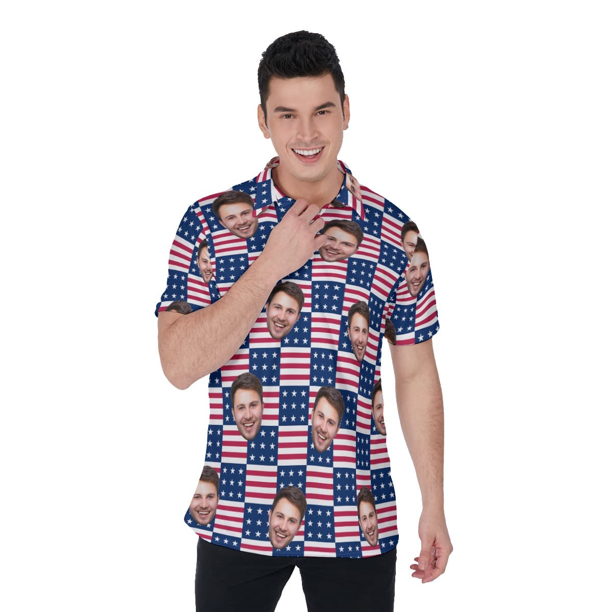 USA Flags Custom Multi Face Men's Golf Shirt (1)