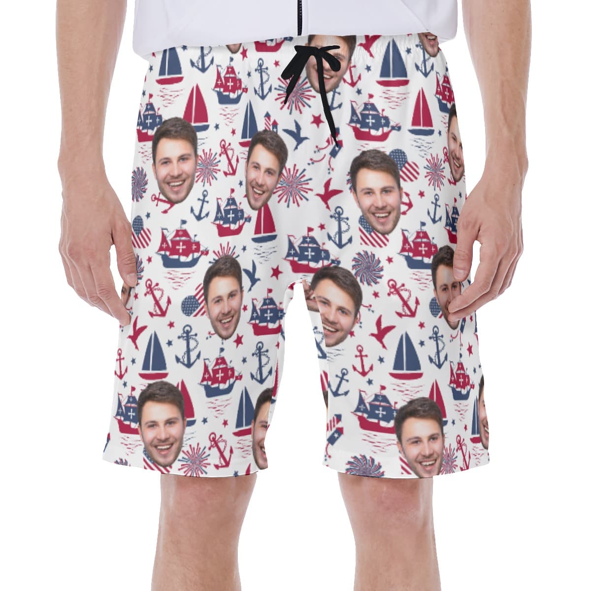 USA Patriotic Men's Hawaiian Shorts With Custom Face (1)