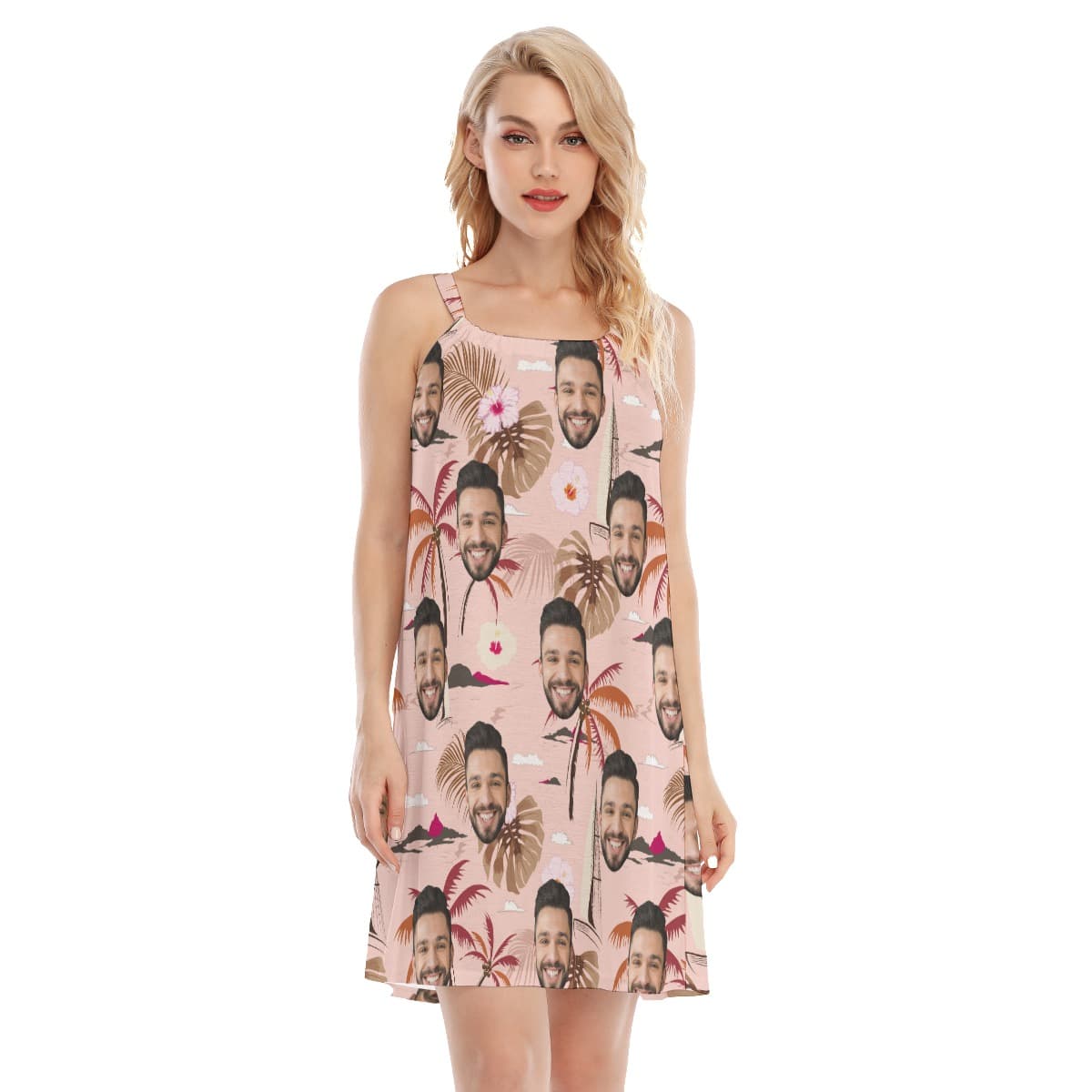 Unique Beach Themed Pink Cami Dress (1)