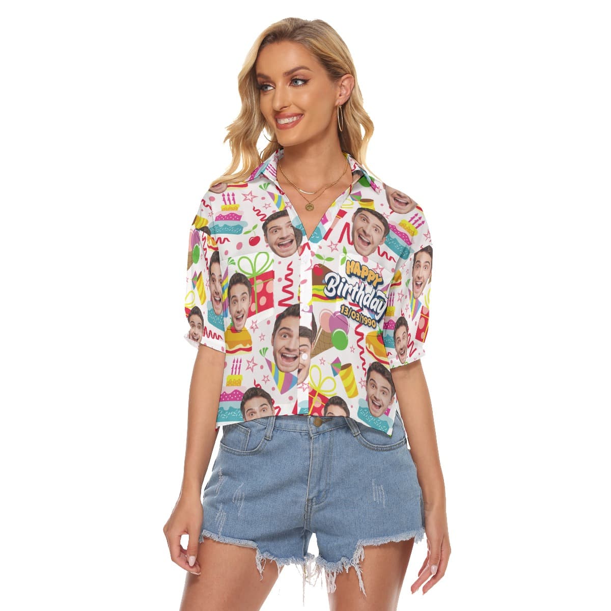 Unique Birthday Gift Custom Face Hawaiian Crop Top Shirt (4)
