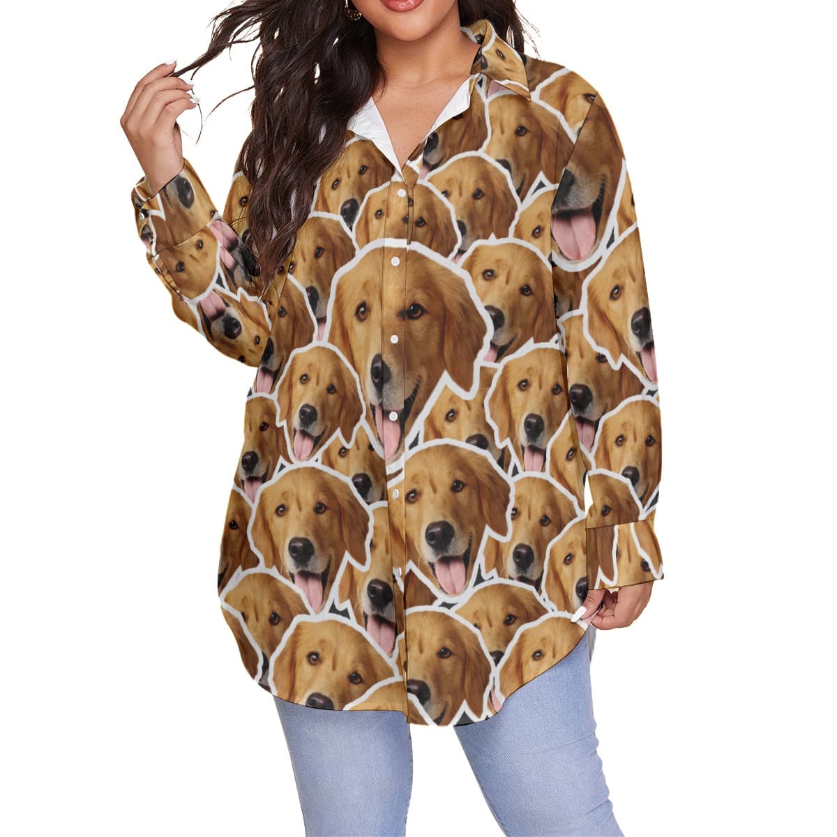 Unique Custom Dog Faces Women’s Hawaiian Plus Size Shirt (4)