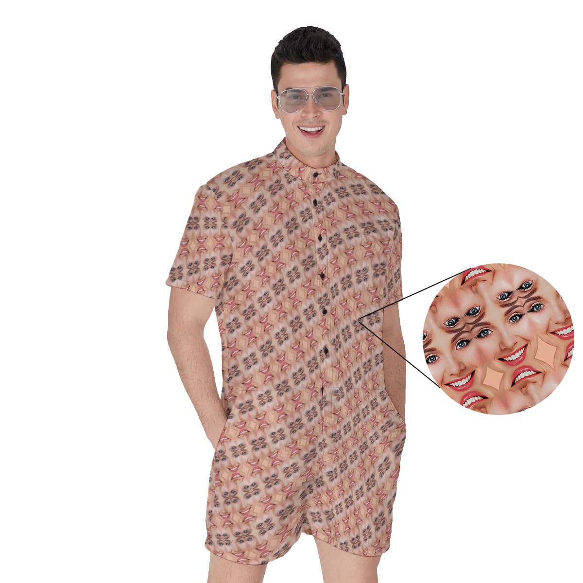 Unique Custom Face Pattern Hawaiian Romper For Men
