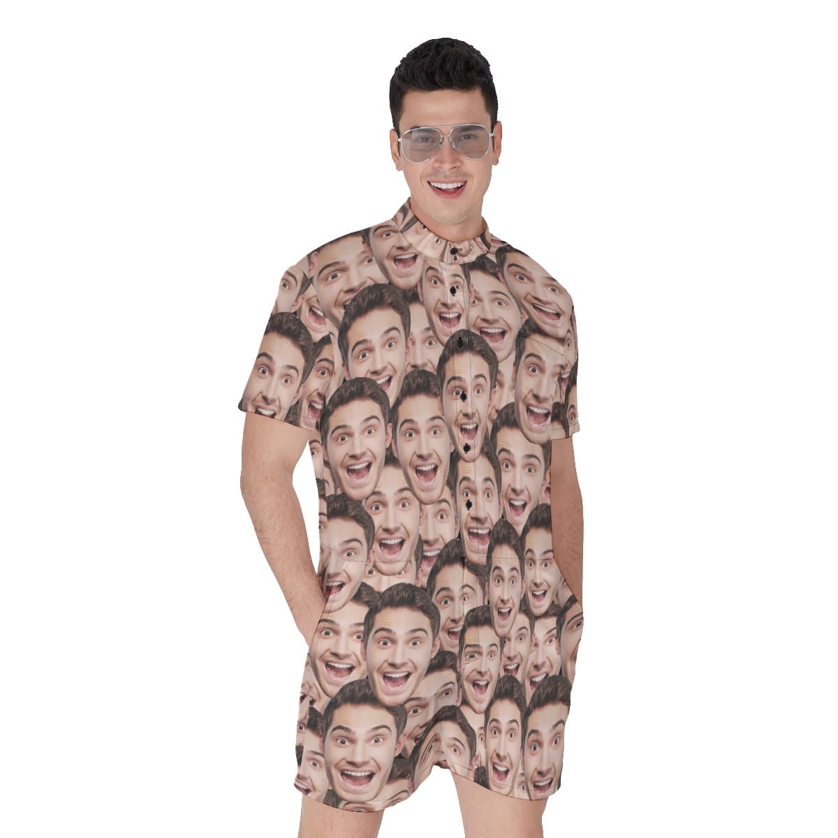 Unique Custom Funny Face Hawaiian Romper For Men (1)