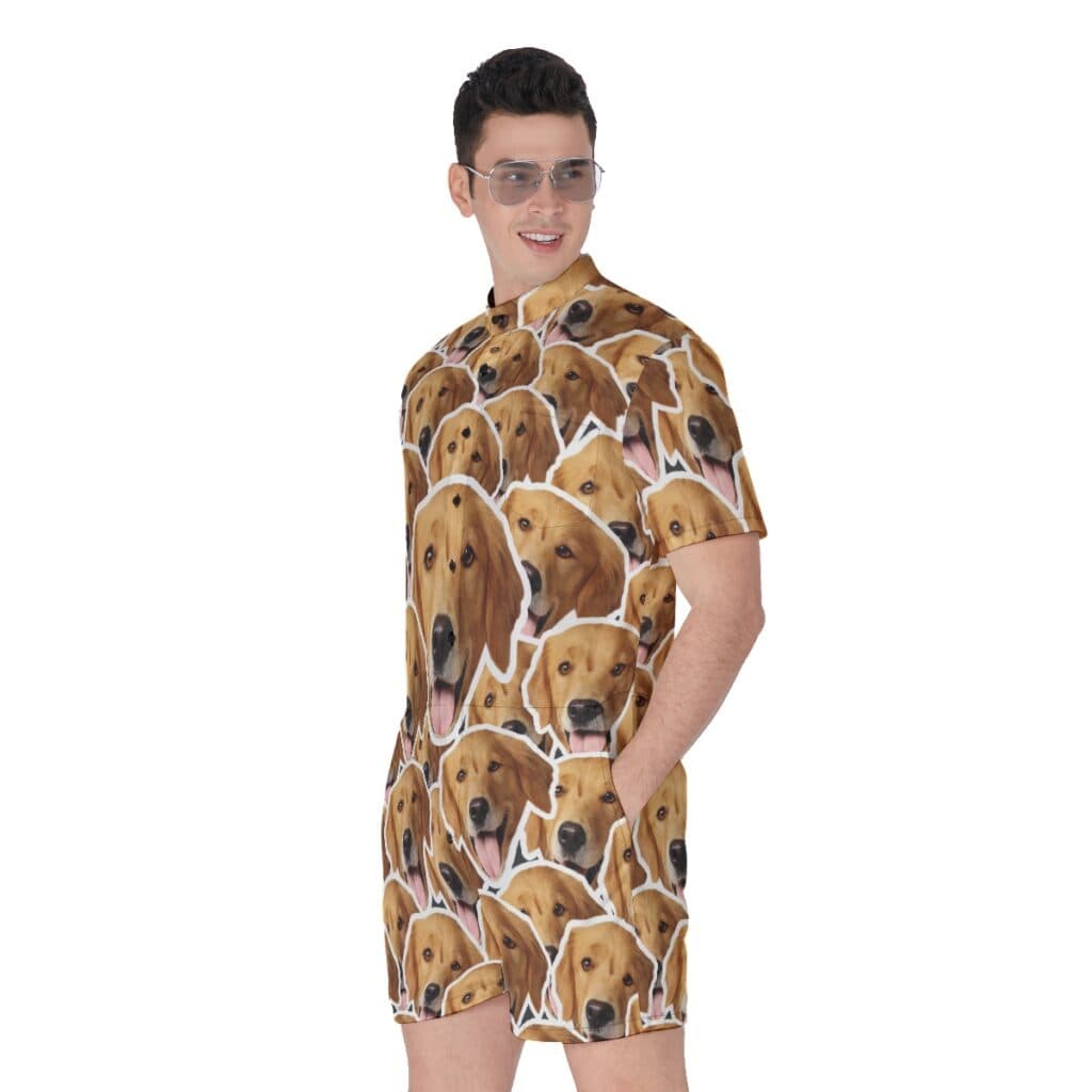 Unique Custom Multiple Dog Faces Hawaiian Romper For Men