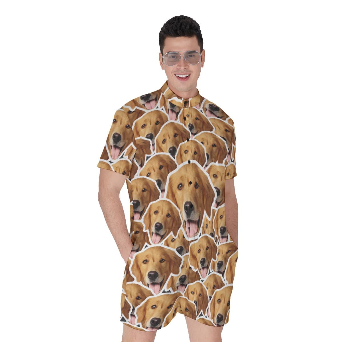 Unique Custom Multiple Dog Faces Hawaiian Romper For Men (4)