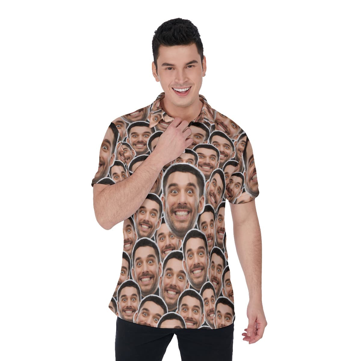 Unique Custom Multiple Faces Hawaiian Polo Shirt For Men