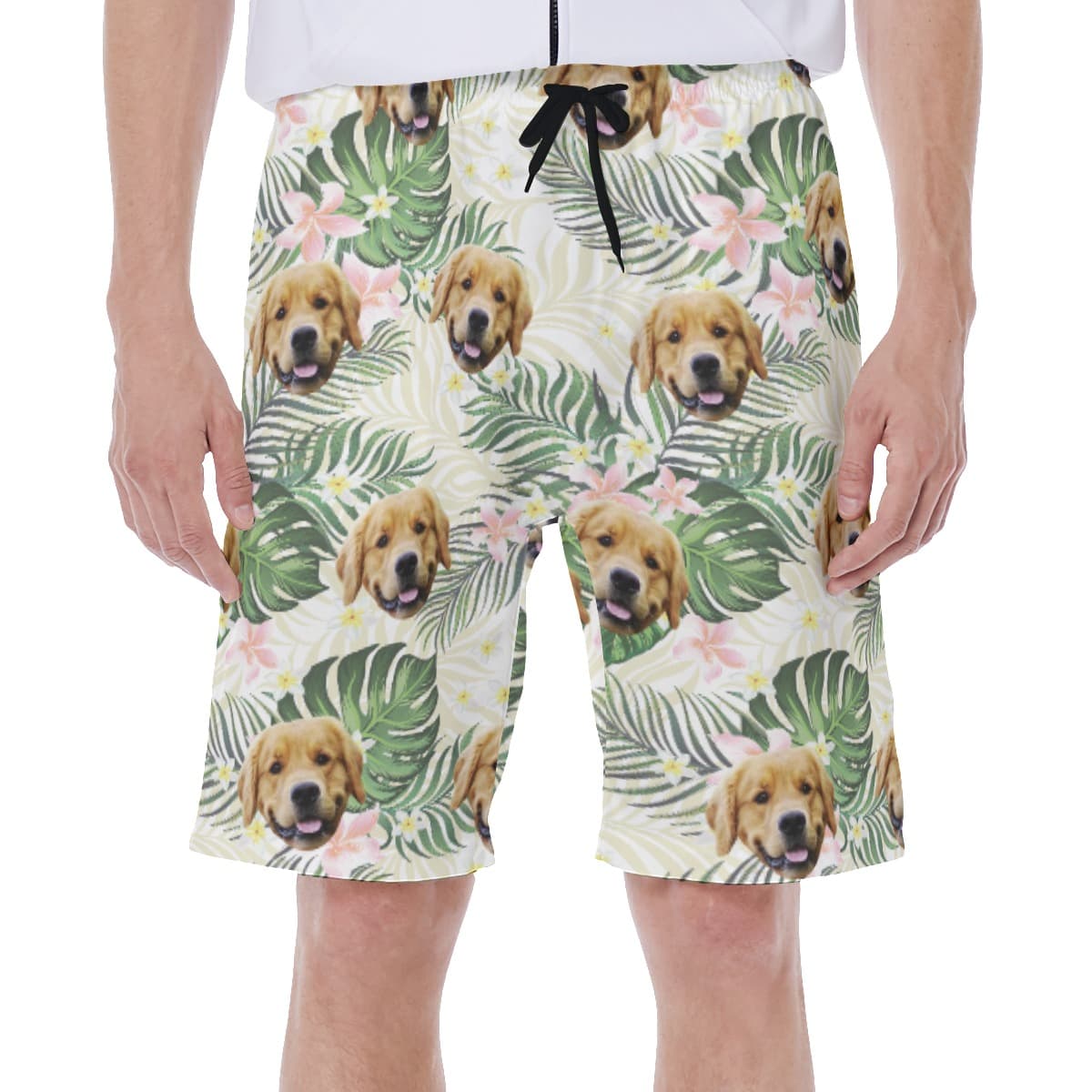 Unique Custom Pet Face Tropical Hawaiian Swim Trunks For Men