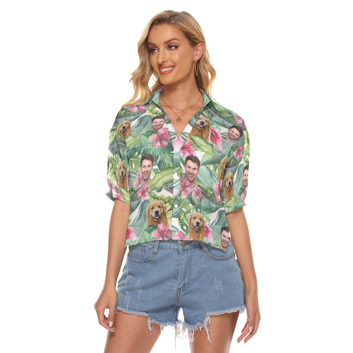 Unique Face And Pet Customize Cropped Hawaiian Shirt (1)