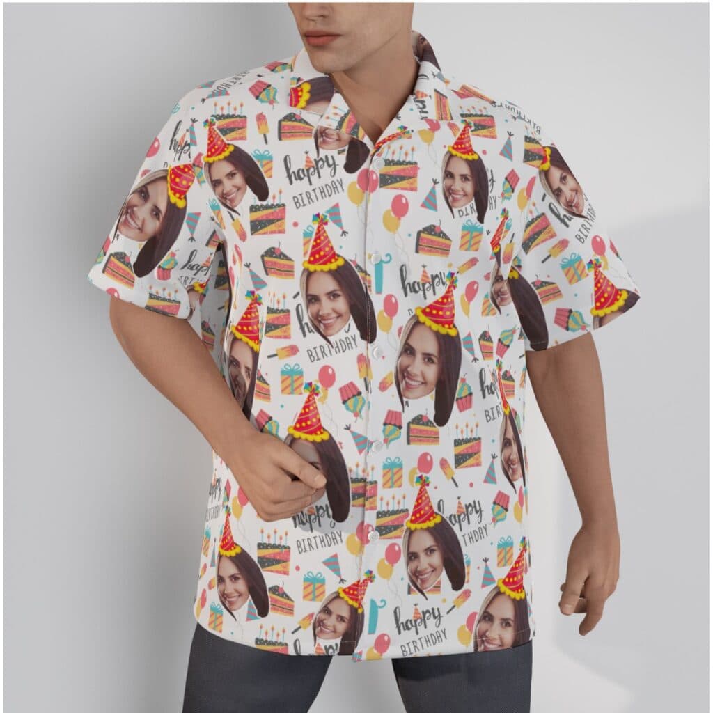 Unique Happy Birthday Custom Face Men's Hawaiian Shirt