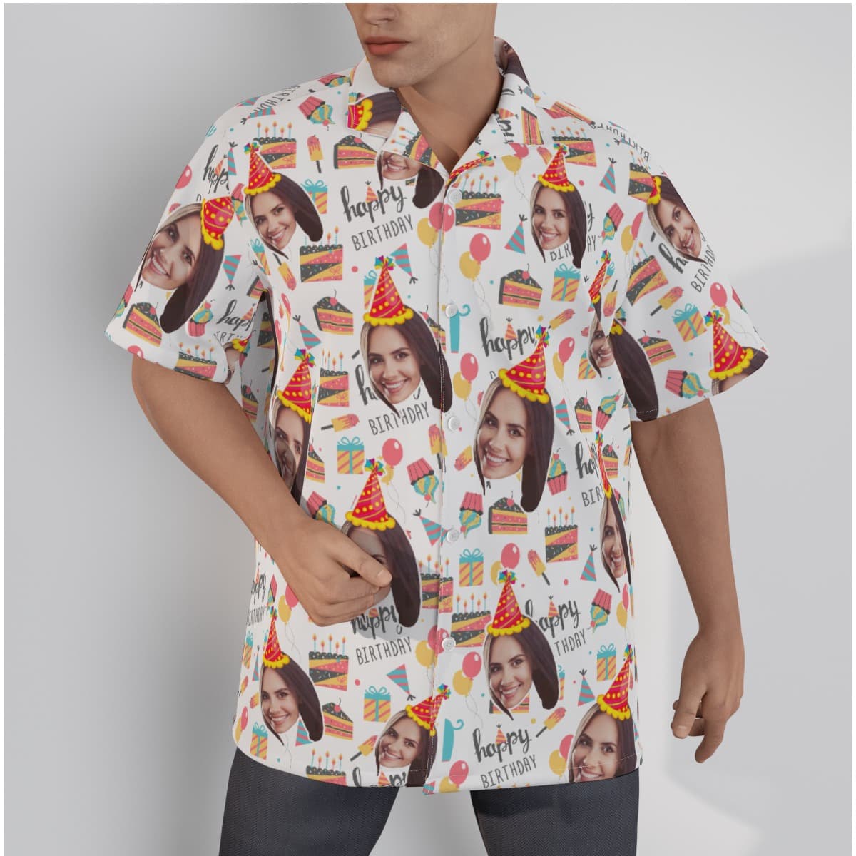 Unique Happy Birthday Custom Face Men's Hawaiian Shirt