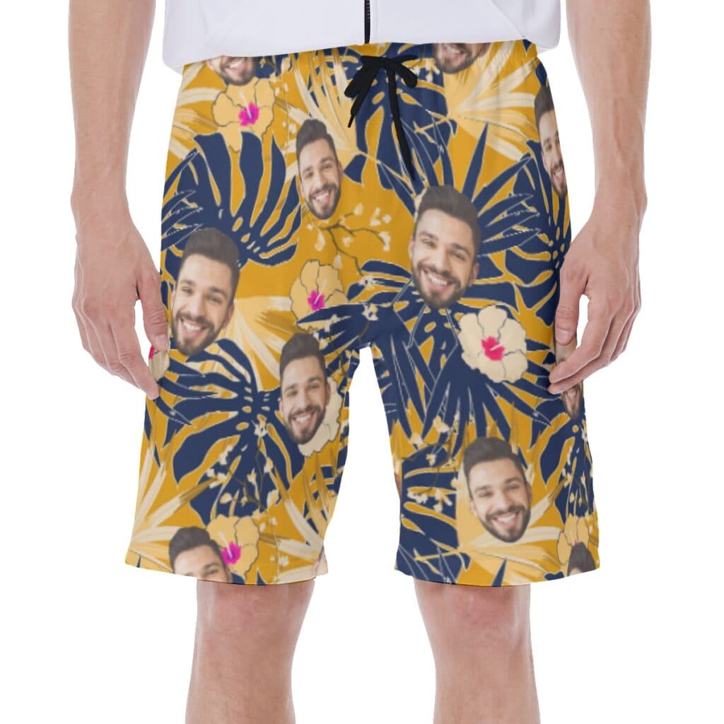 Unique Yellow Hawaiian Shorts With Custom Face (1)