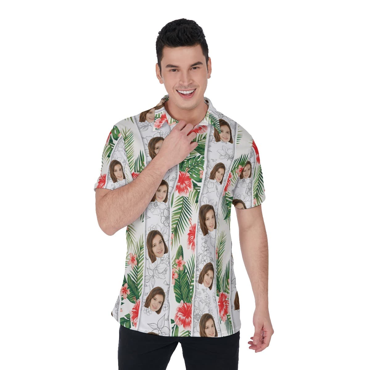 Vintage Custom Face Hibiscus Collared Shirt (1)