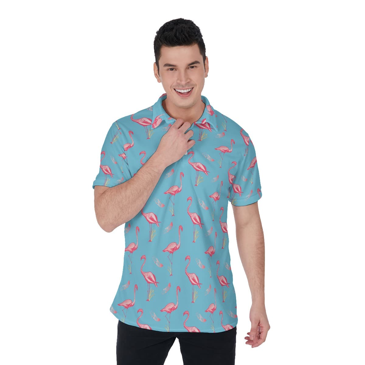 Vintage Flamingo White Men's Polo Shirt (1)