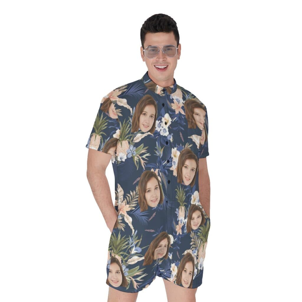 Vintage Floral Navy Summer's Romper With Face (1)