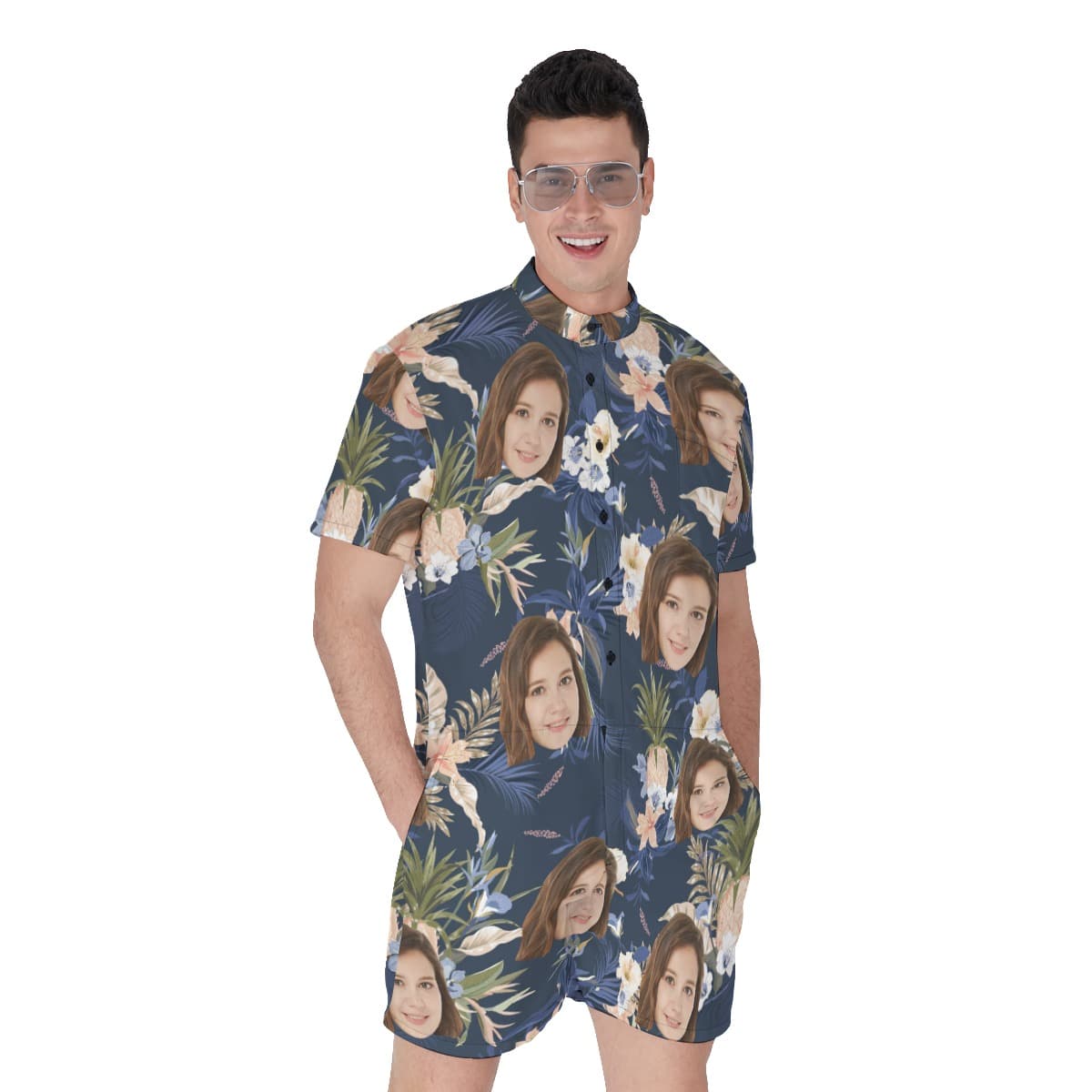 Vintage Floral Navy Summer's Romper With Face (1)
