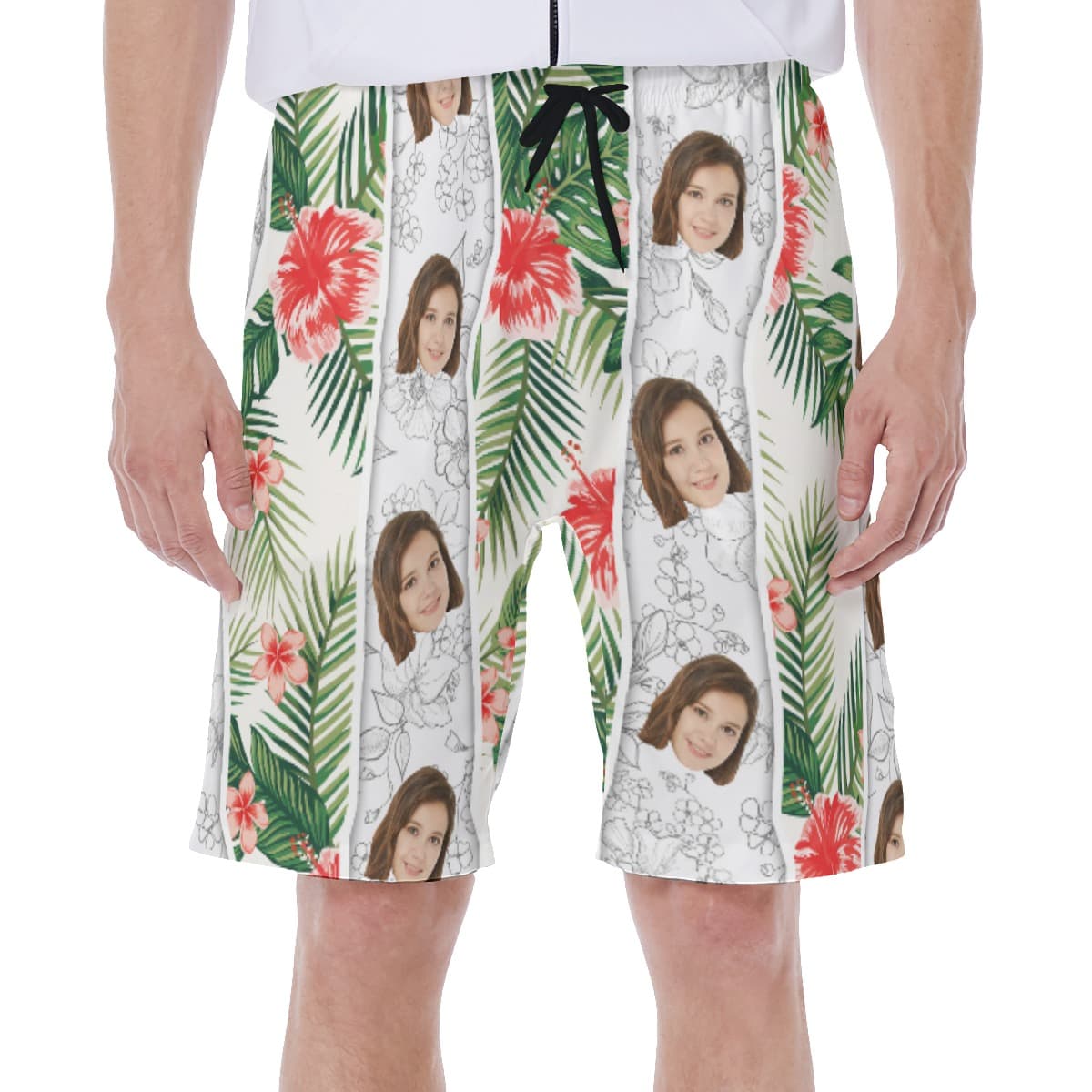 Vintage Hibiscus Men's Swim Trunks With Custom Face (1)
