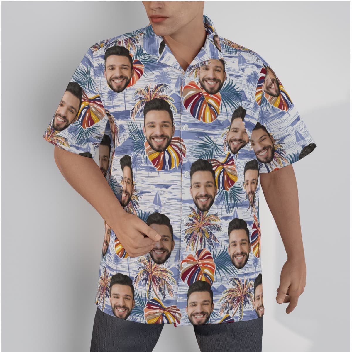 Vintage Palm Tree Custom Face Hawaiian Shirt (1)