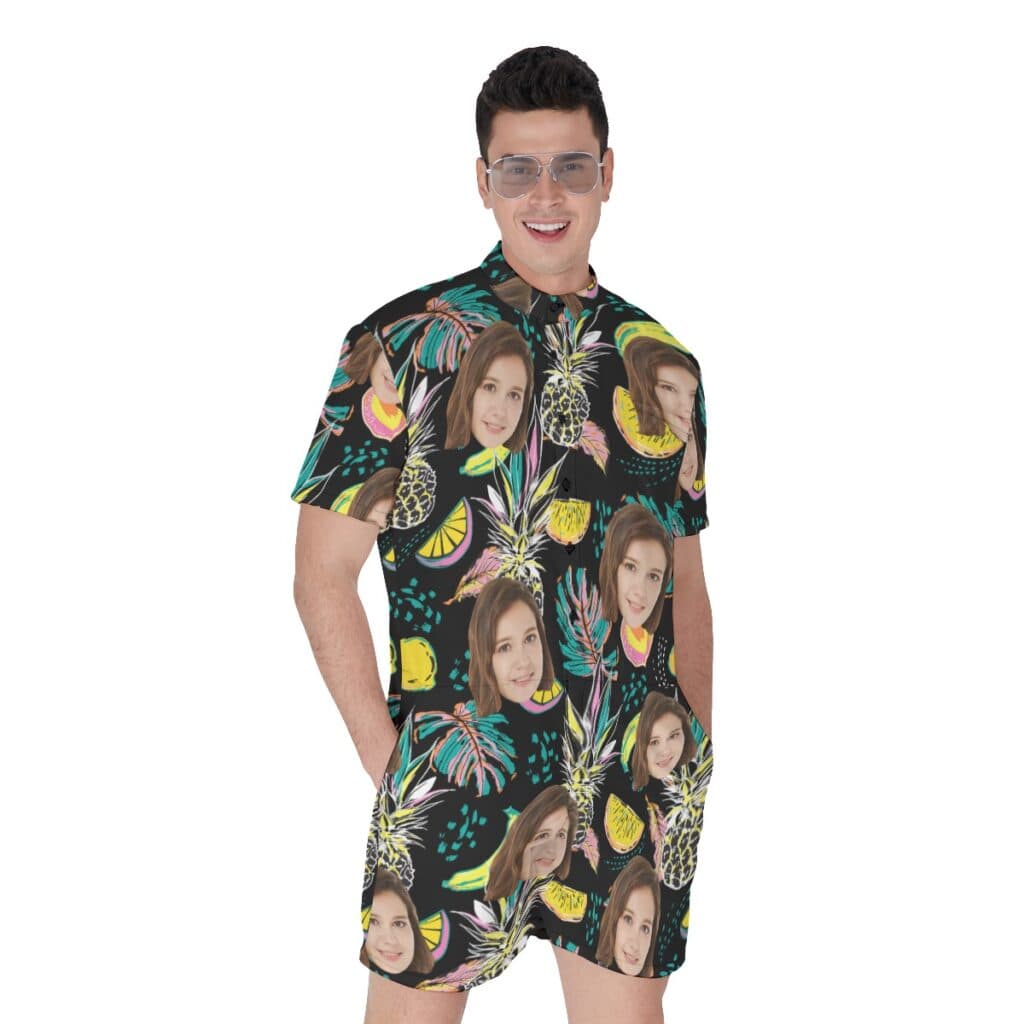 Vintage Pineapple Men's Hawaiian Romper With Custom Face (1)