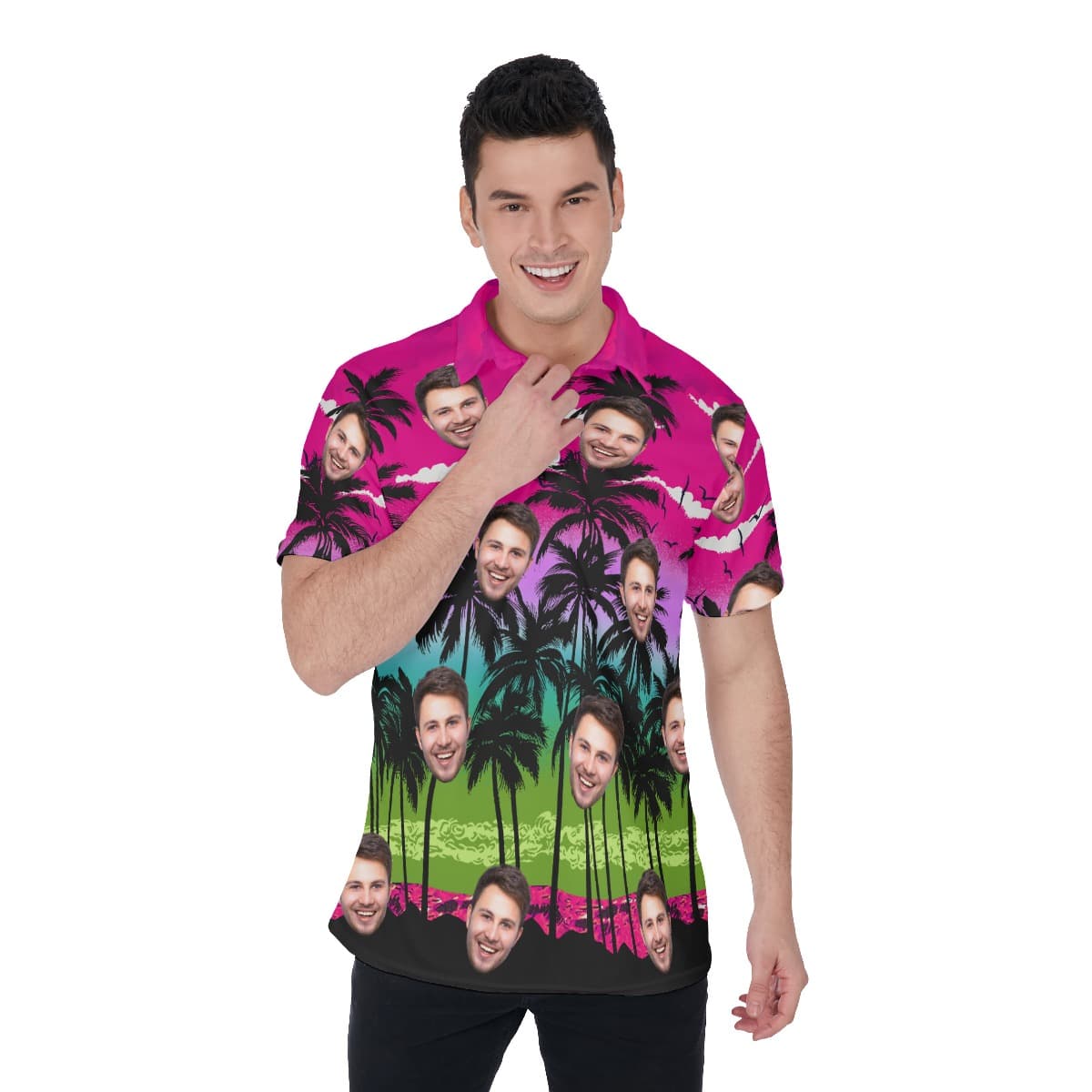Vivid Beach Men's Golf Shirt With Custom Face (1)