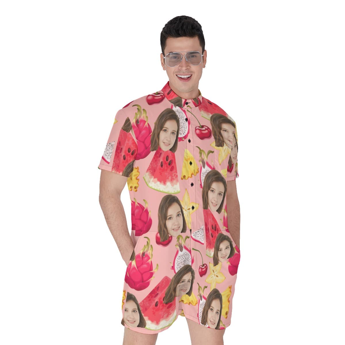 Watermelon Fruit Men's Romper With Custom Face (3)