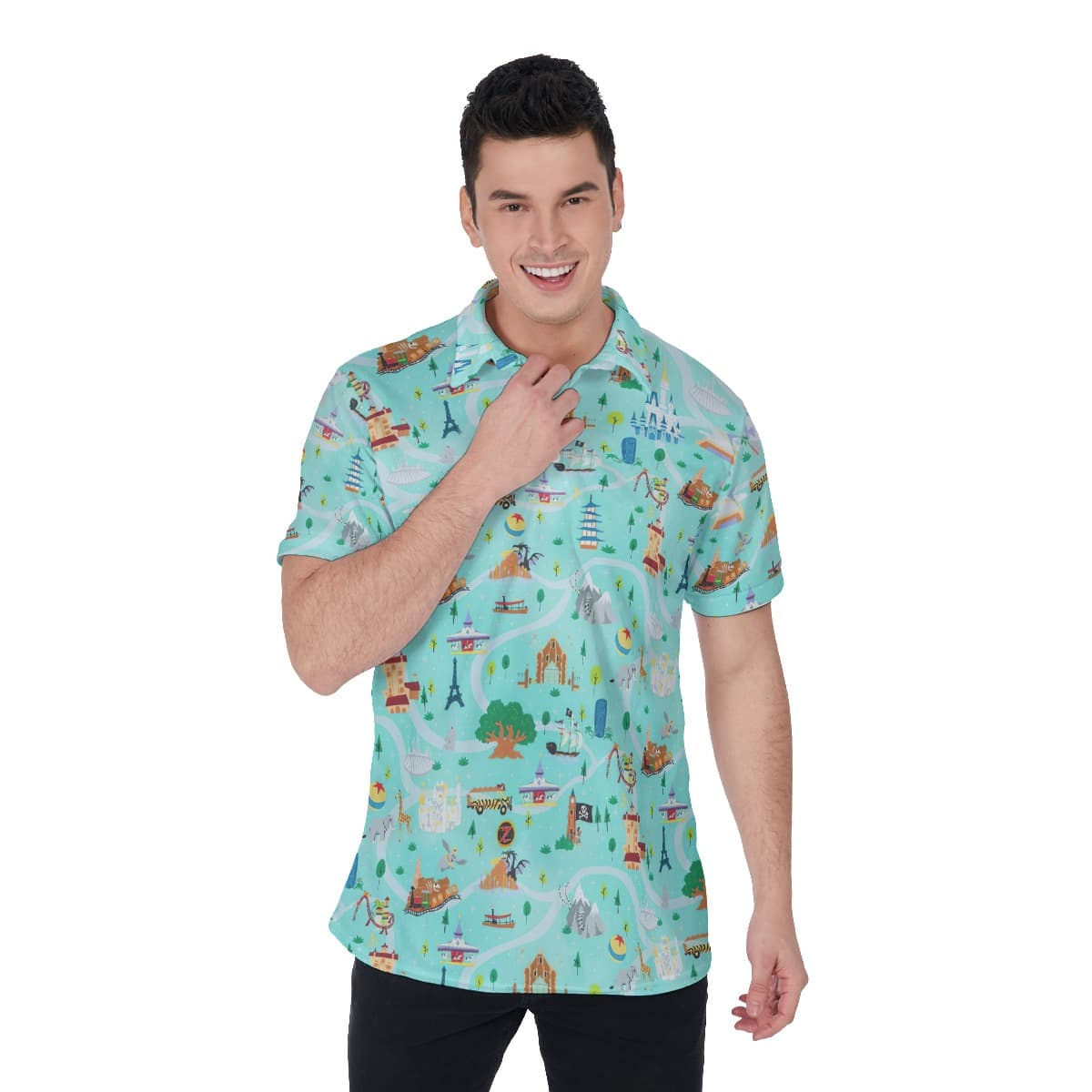 Wizardry Kingdom Blue Hawaiian Polo Shirt For Men (1)