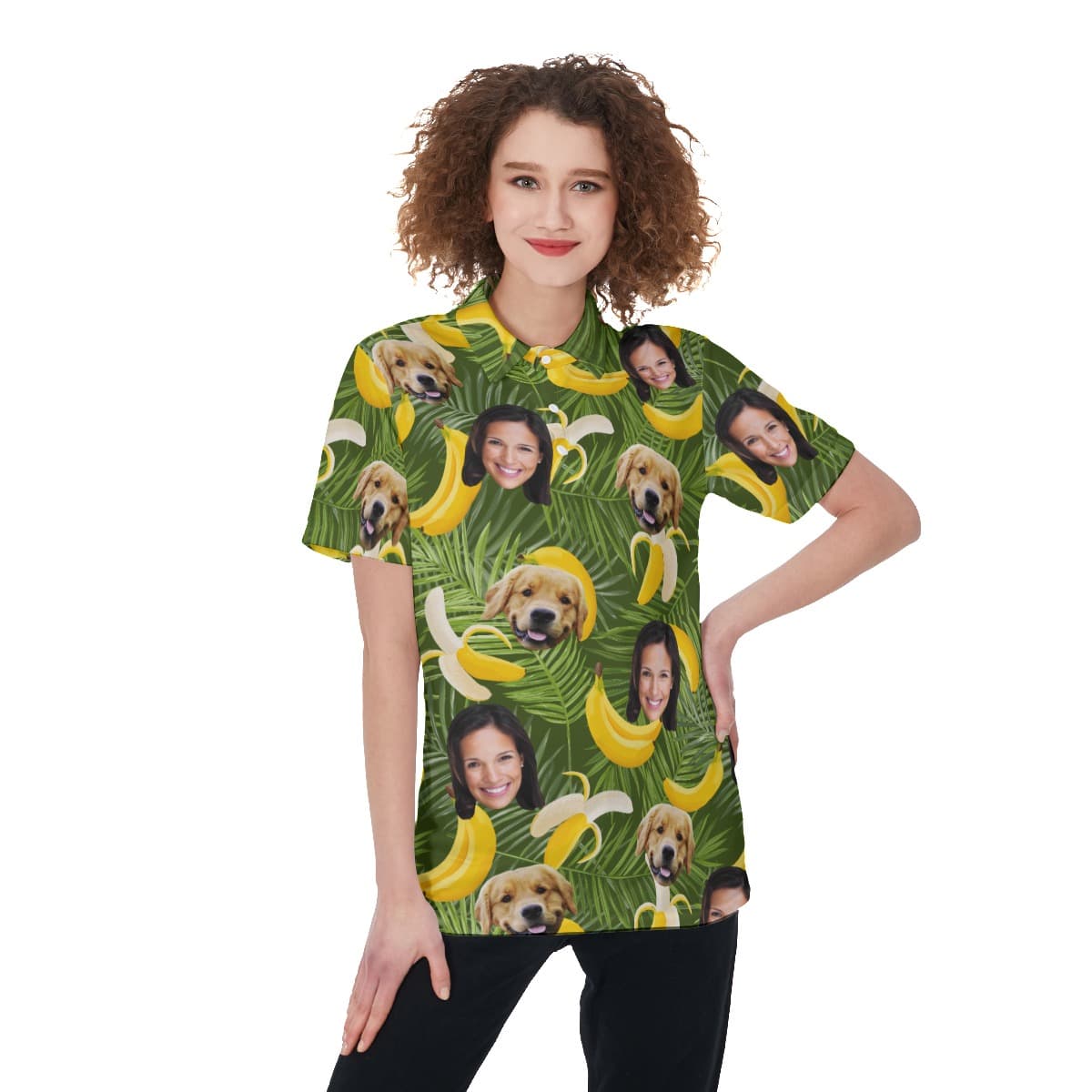 Women’s Banana Custom Face Polo Hawaiian Shirt With Dog Face (1)