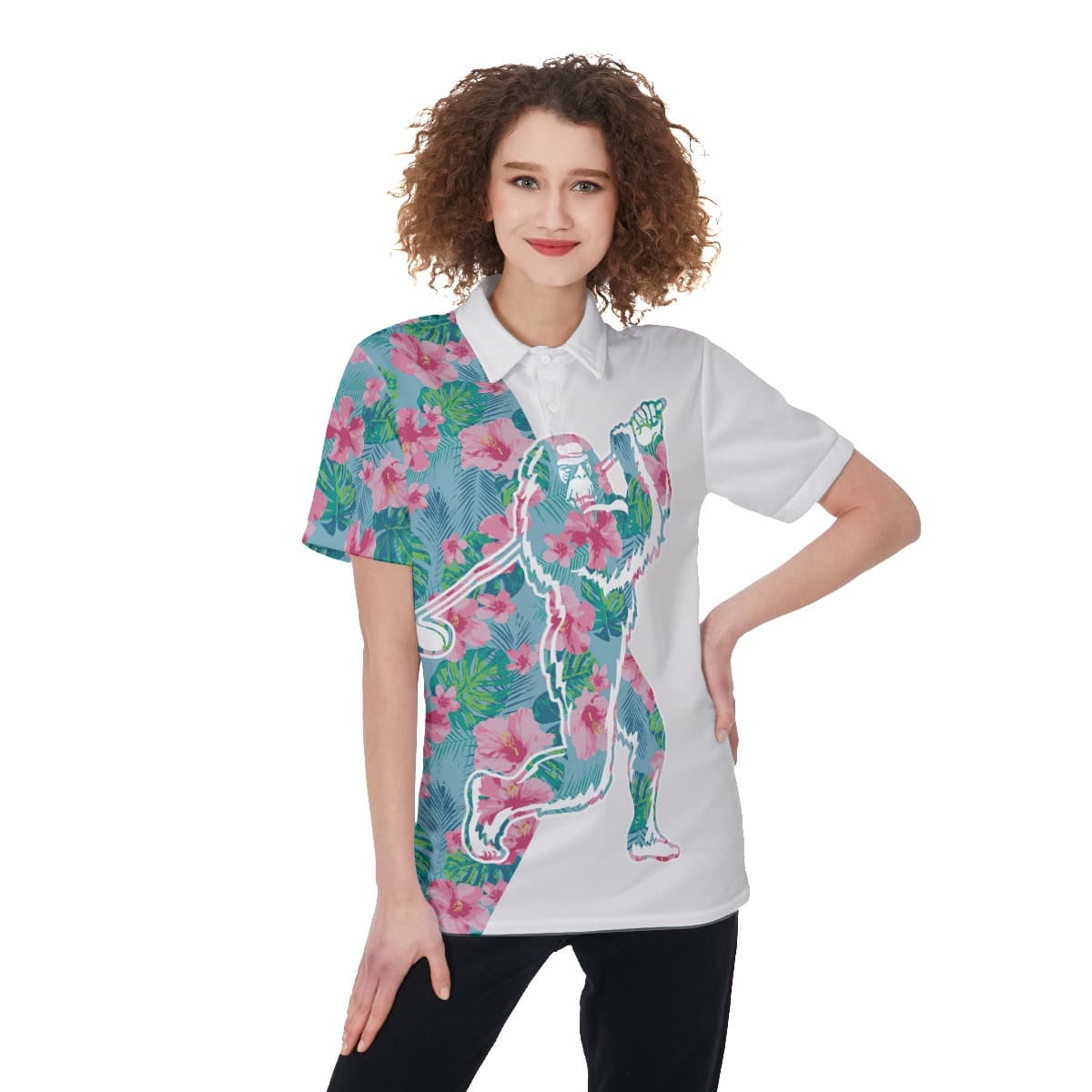 Women's Bigfoot Playing Golf Polo Shirt