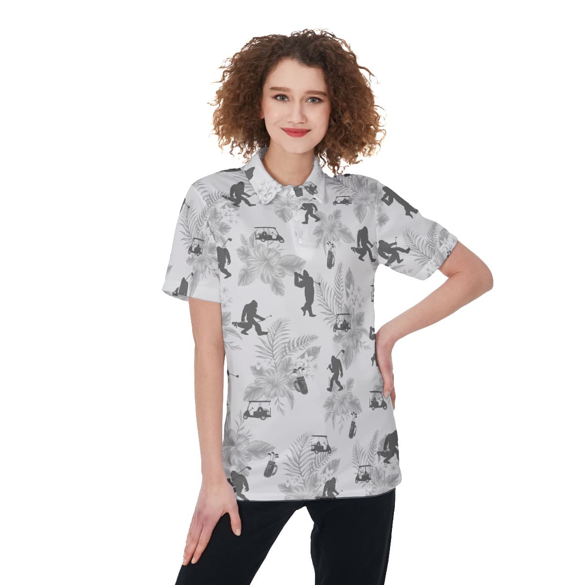 Women's Bigfoot White Hawaiian Golf Shirt