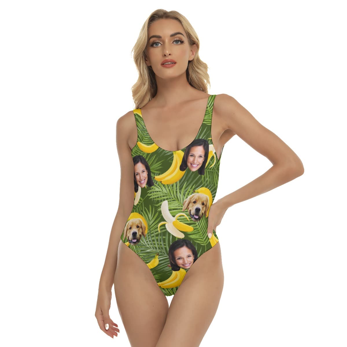 Women’s Custom 2 Faces Banana Hawaiian One Piece Swimsuit (1)