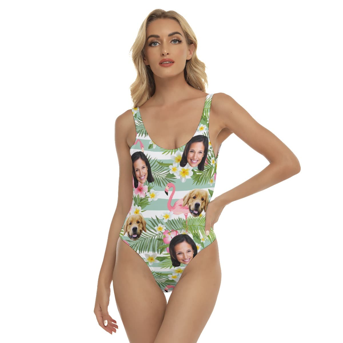 Women’s Custom 2 Faces Flamingo Hawaiian One Piece Swimsuit (1)