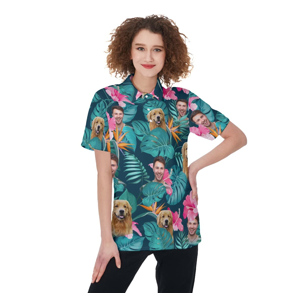 Women’s Floral Custom Face Hawaiian Polo Shirt (1)