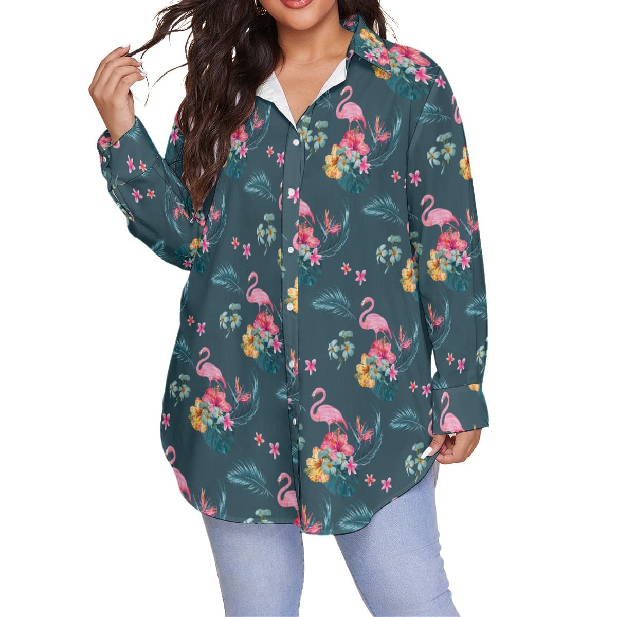 Women’s Floral Flamingo Plus Size Hawaiian Shirt (1)