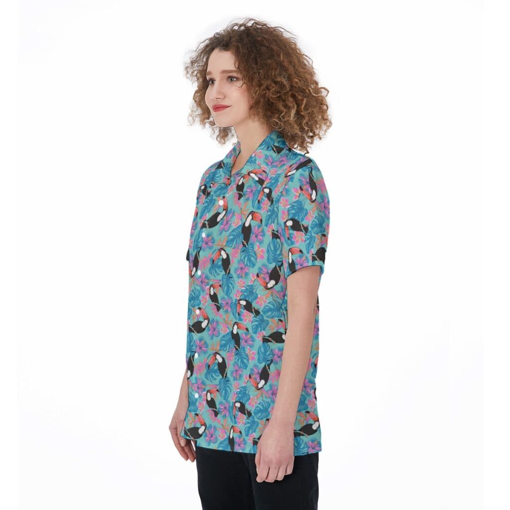 Women's Floral Parrot Blue Hawaiian Shirt