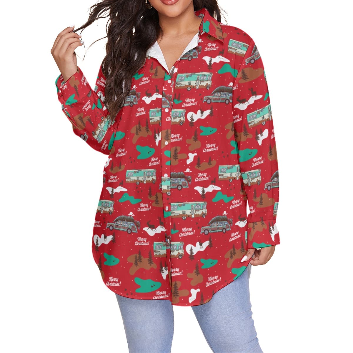 Women’s Lampoons Christmas Vacation Oversized Hawaiian Shirt (1)