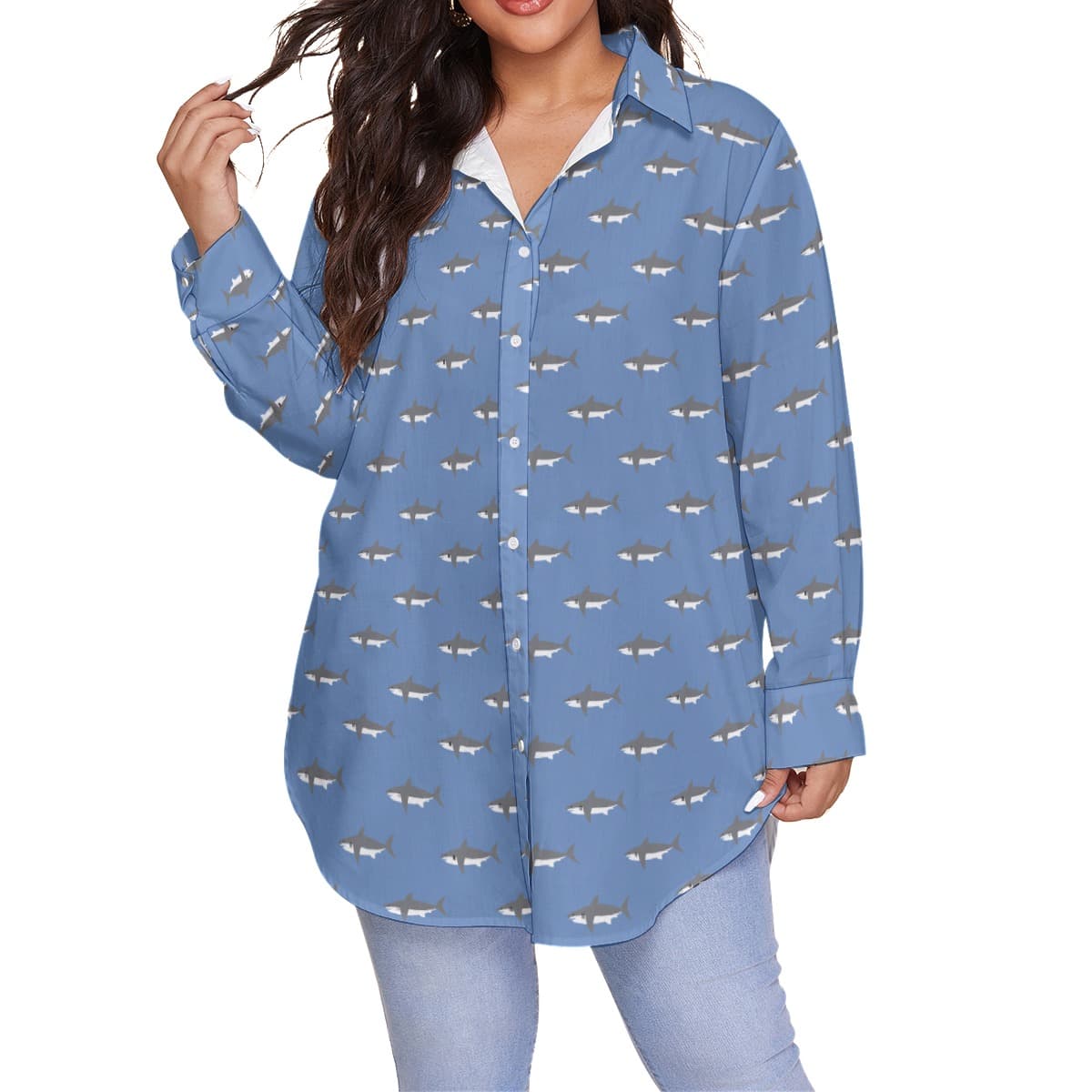 Women’s Mommy Shark Oversized Hawaiian Shirt (1)