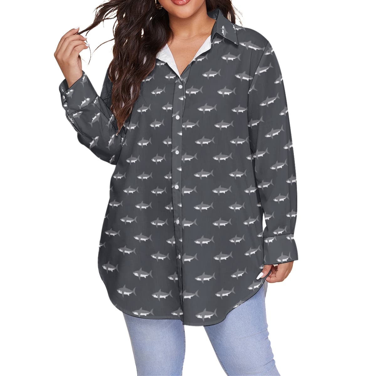 Women’s Mommy Shark Plus Size Hawaiian Shirt (1)