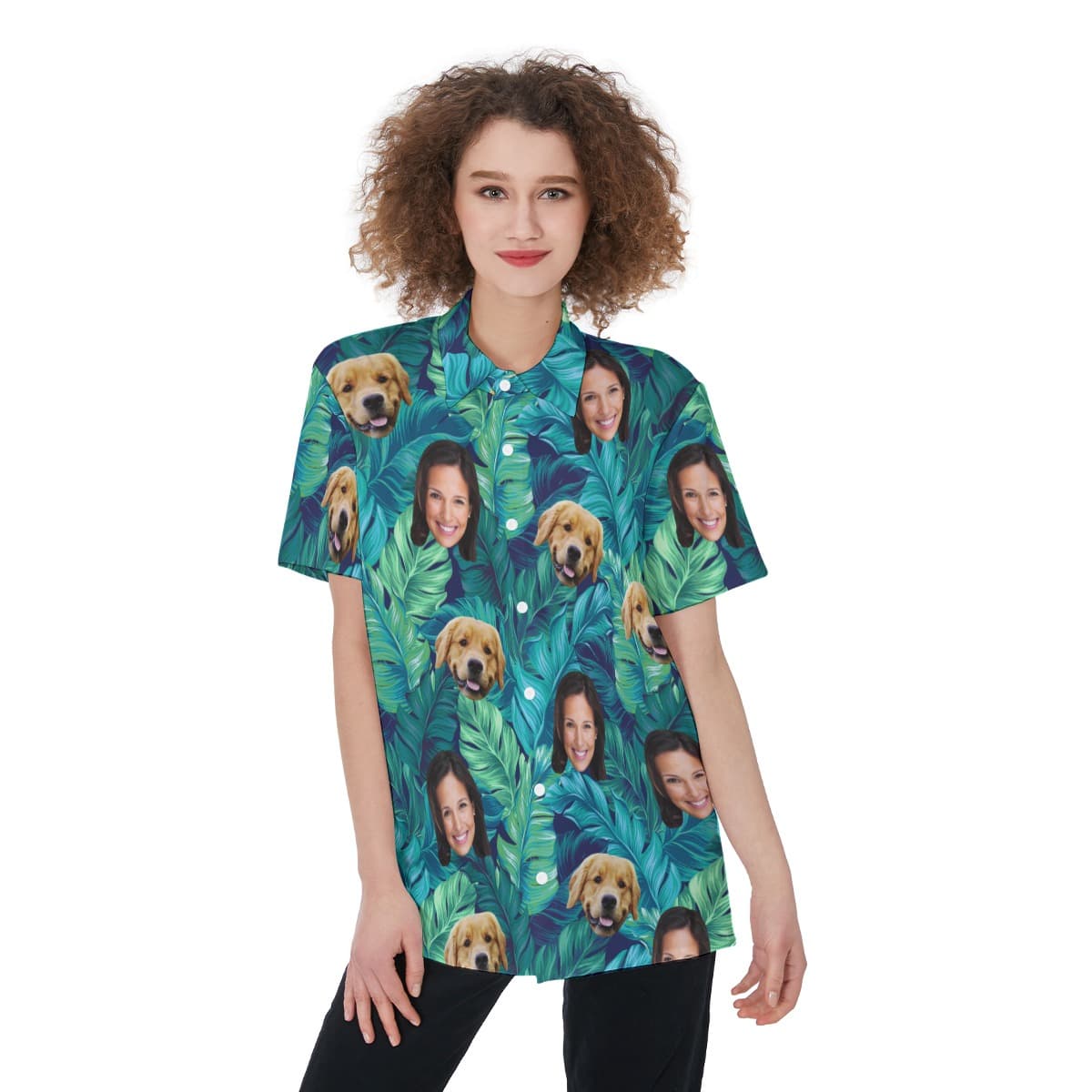 Women’s Pet And Owner Face Custom Hawaiian Shirt (1)