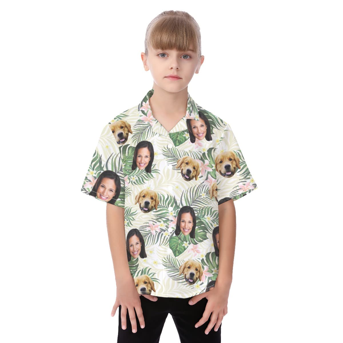 Your Face And Pet Floral Custom Hawaiian Shirt For Kids (1)