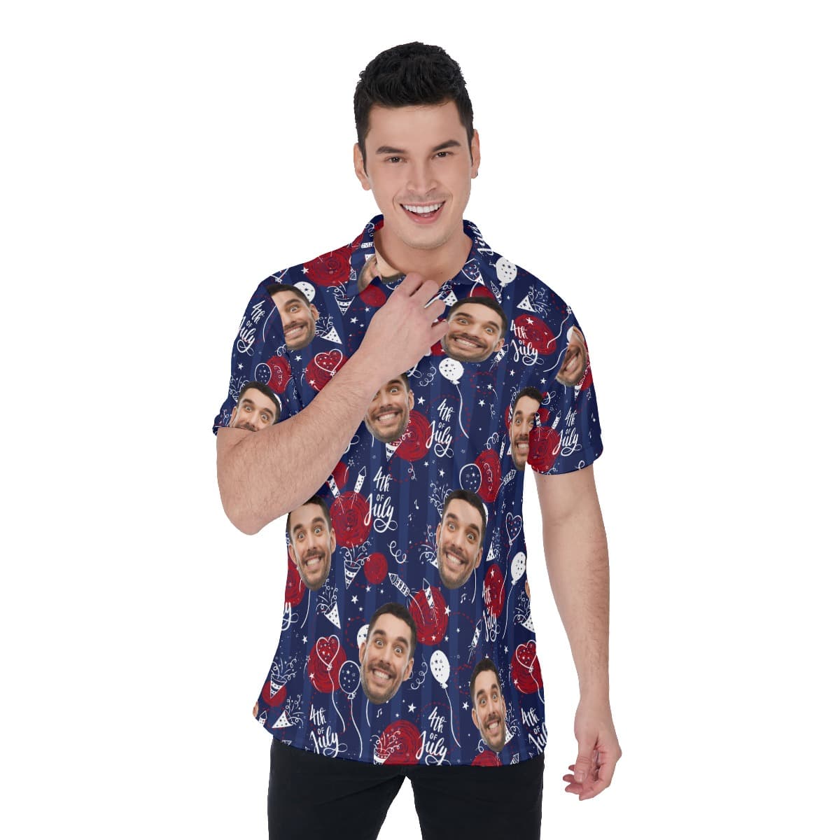 4th Of July Custom Face Hawaiian Polo Shirt