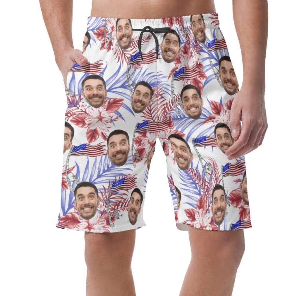 4th Of July Custom Face Hawaiian Summer Beach Shorts For Men