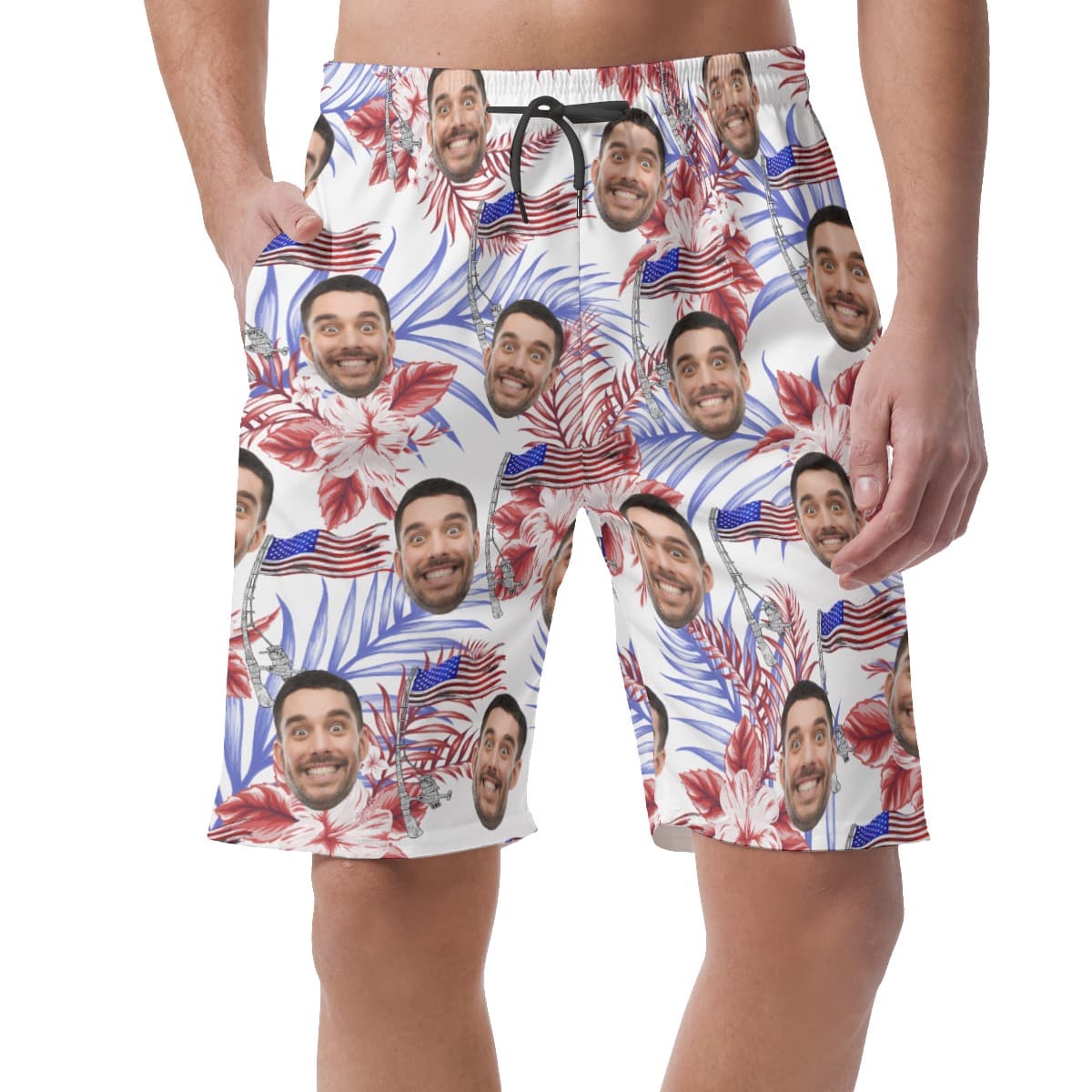 4th Of July Custom Face Hawaiian Summer Beach Shorts For Men