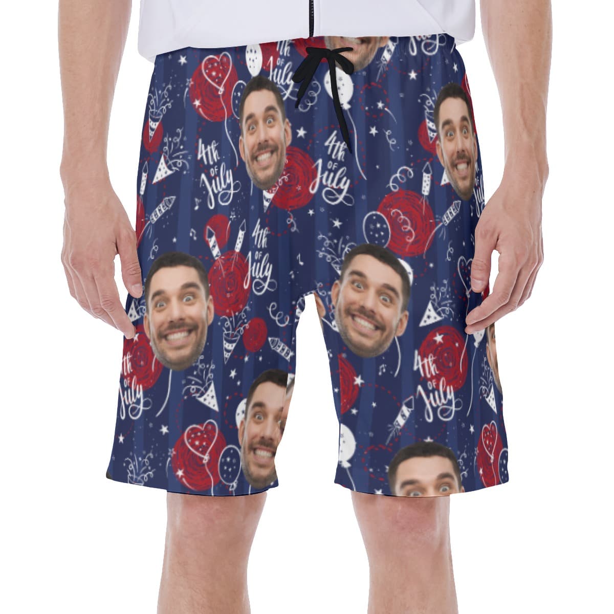 4th Of July Custom Face Navy Hawaiian Swim Trunks For Men