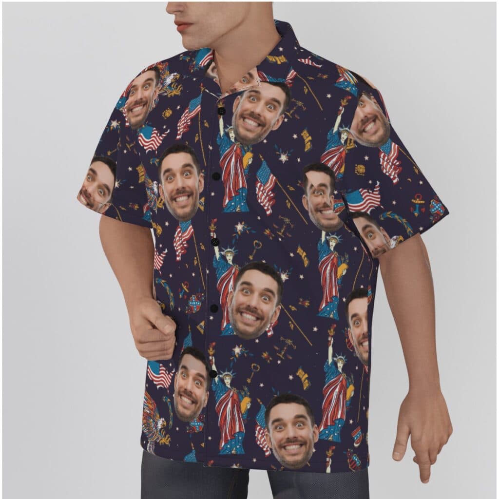 American Eagle And Statue Of Liberty Custom Face Hawaiian Shirt