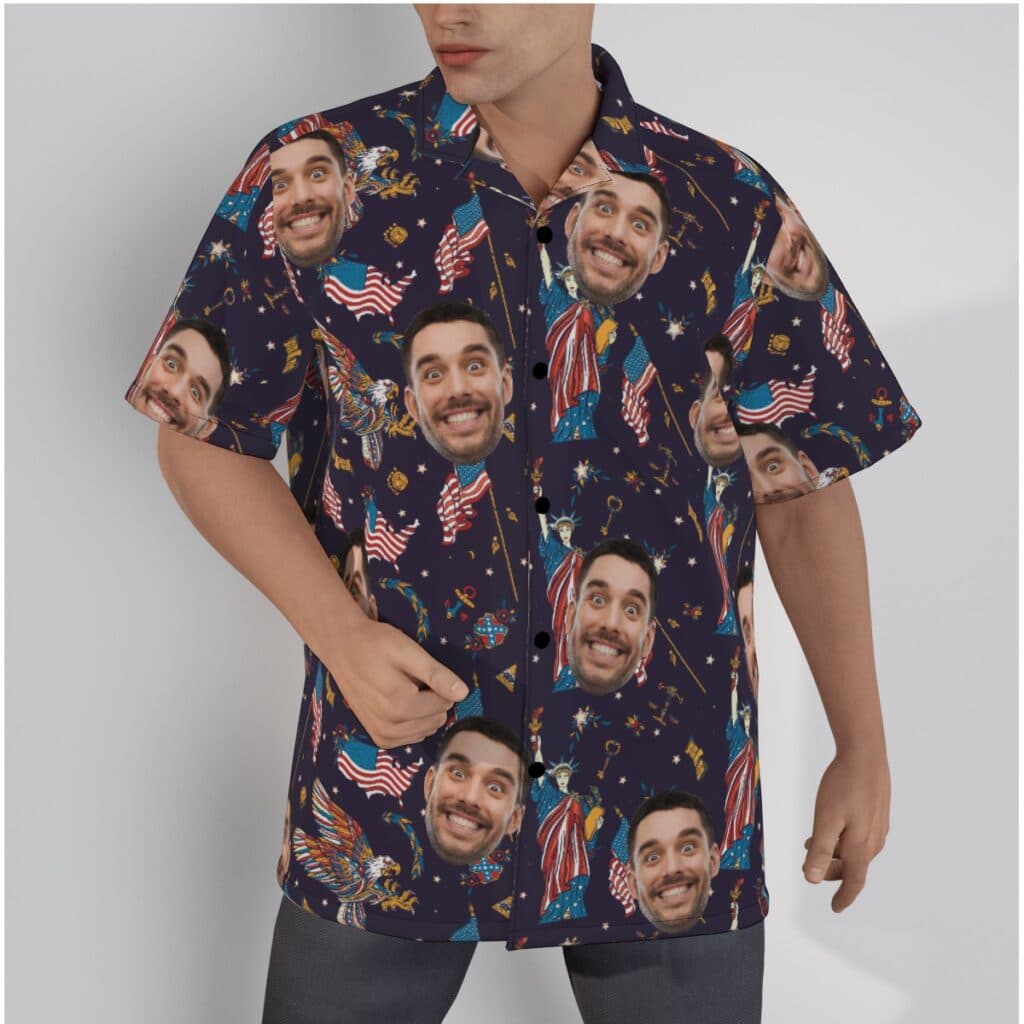 American Eagle And Statue Of Liberty Custom Face Hawaiian Shirt