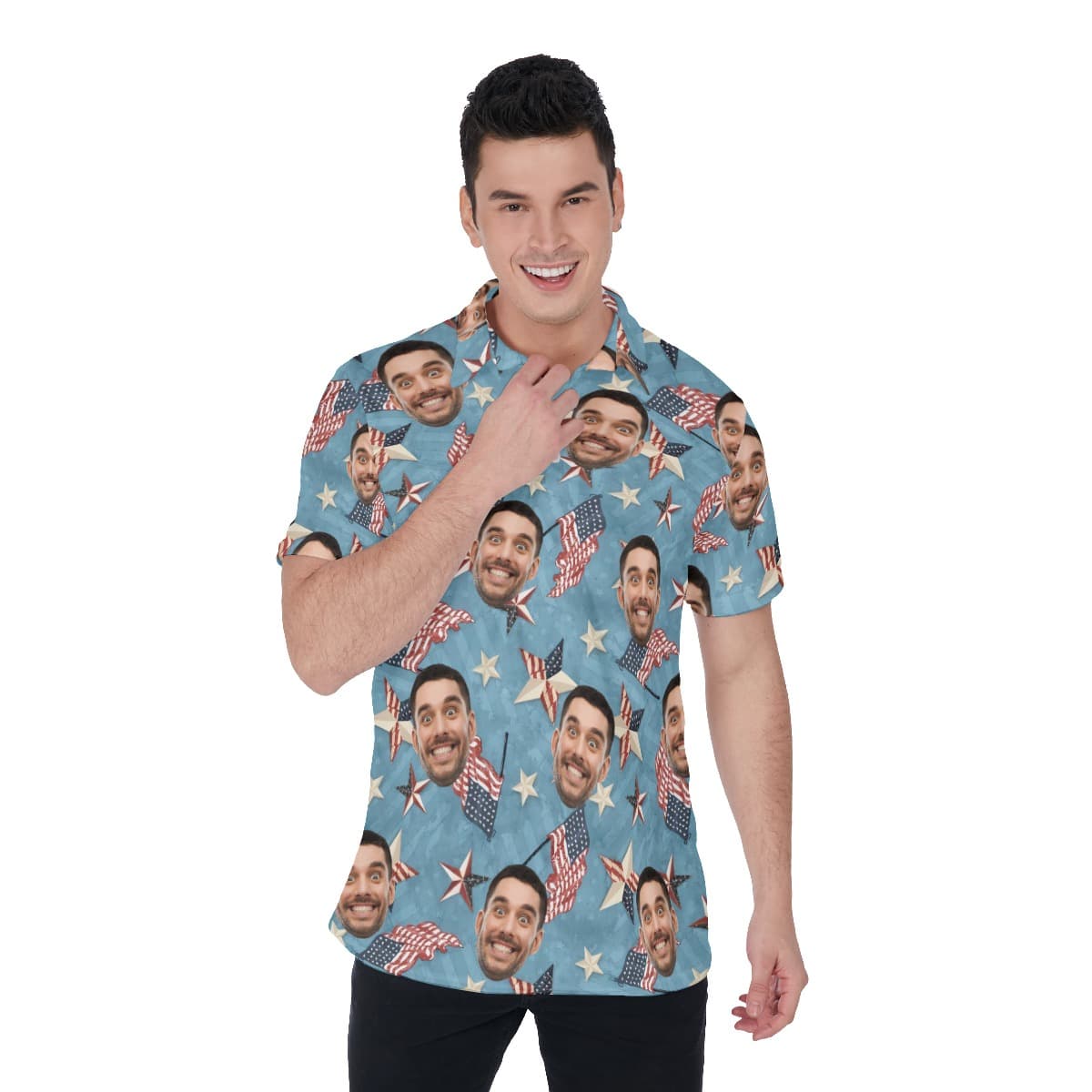 American Flag Custom Face Hawaiian Golf Shirt For Men