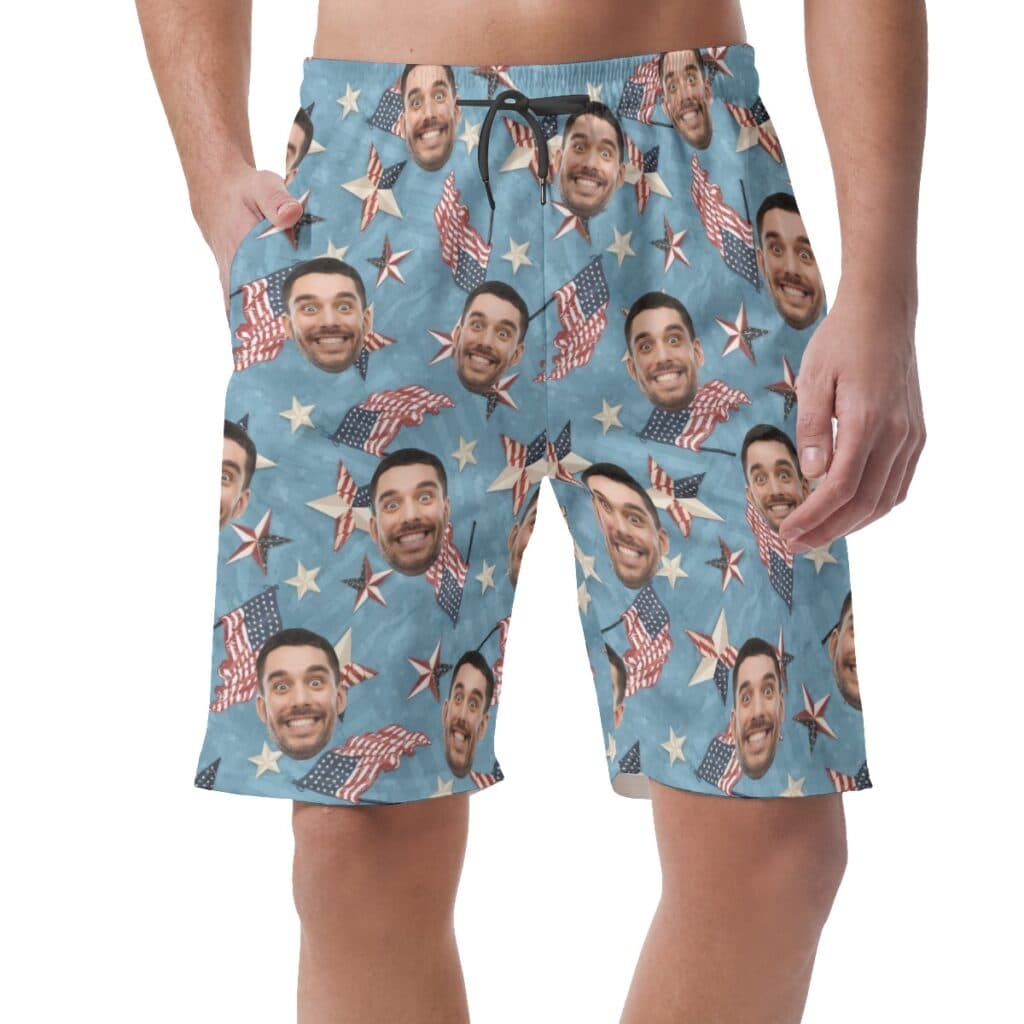 American Flag Custom Face Hawaiian Summer Shorts For Men