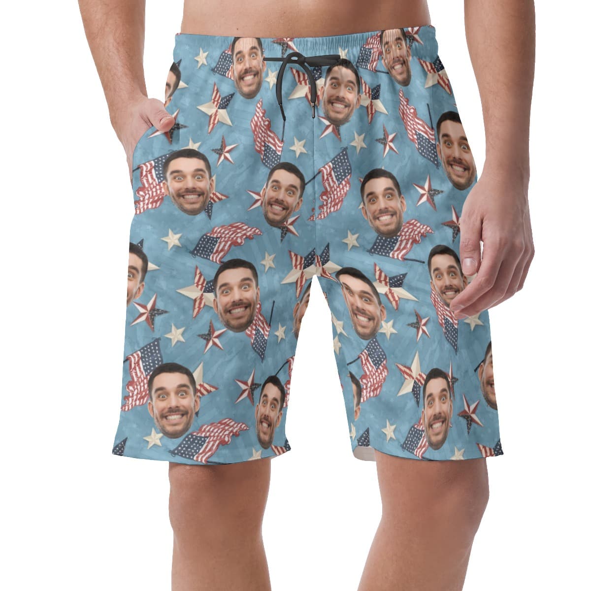 American Flag Custom Face Hawaiian Summer Shorts For Men